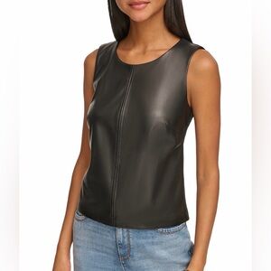 Karl Lagerfeld Black faux Leather sleeveless top
